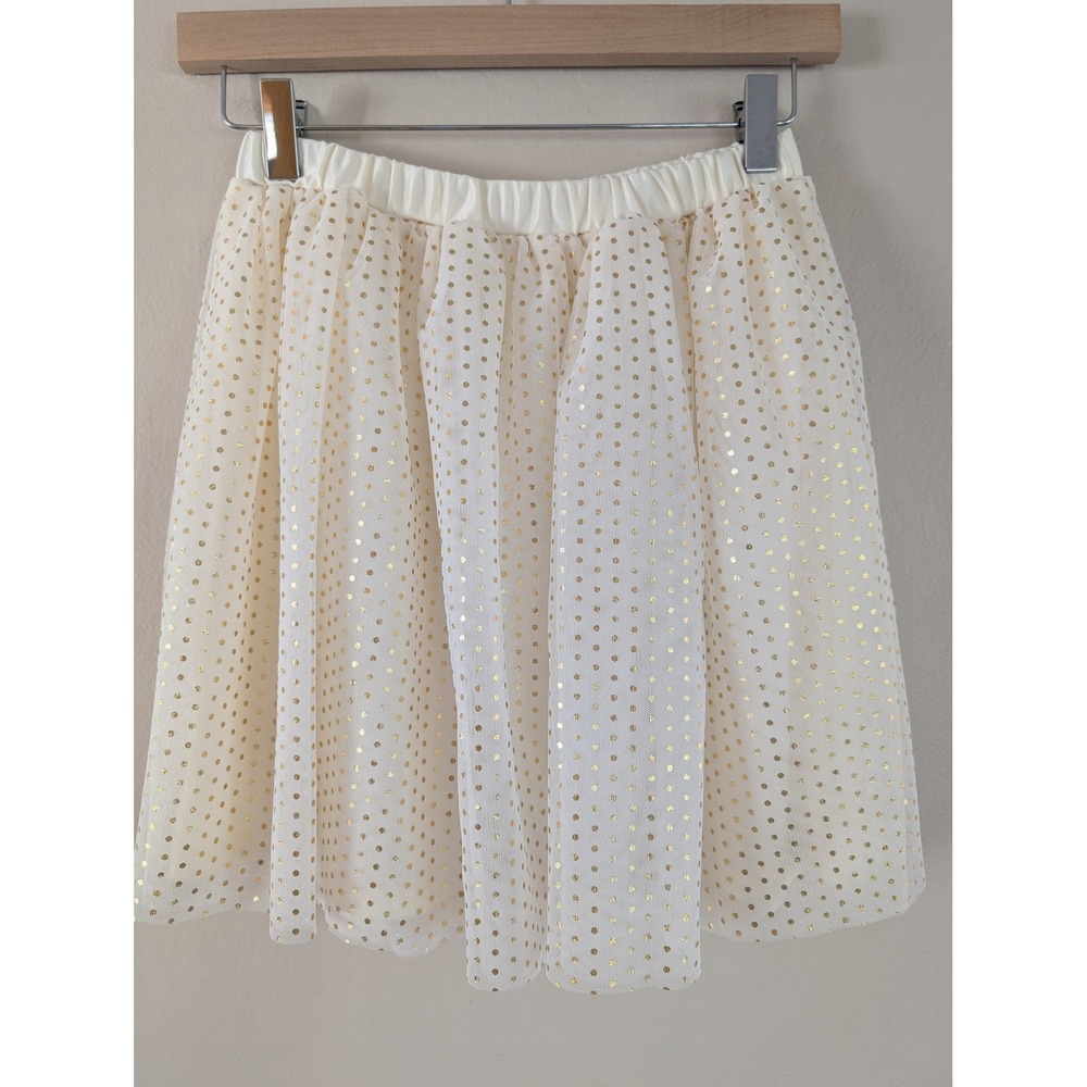 Holiday Time Girls Cream Gold Polka Dot Tulle Tutu Skirt L 10-12 Wedding Festive